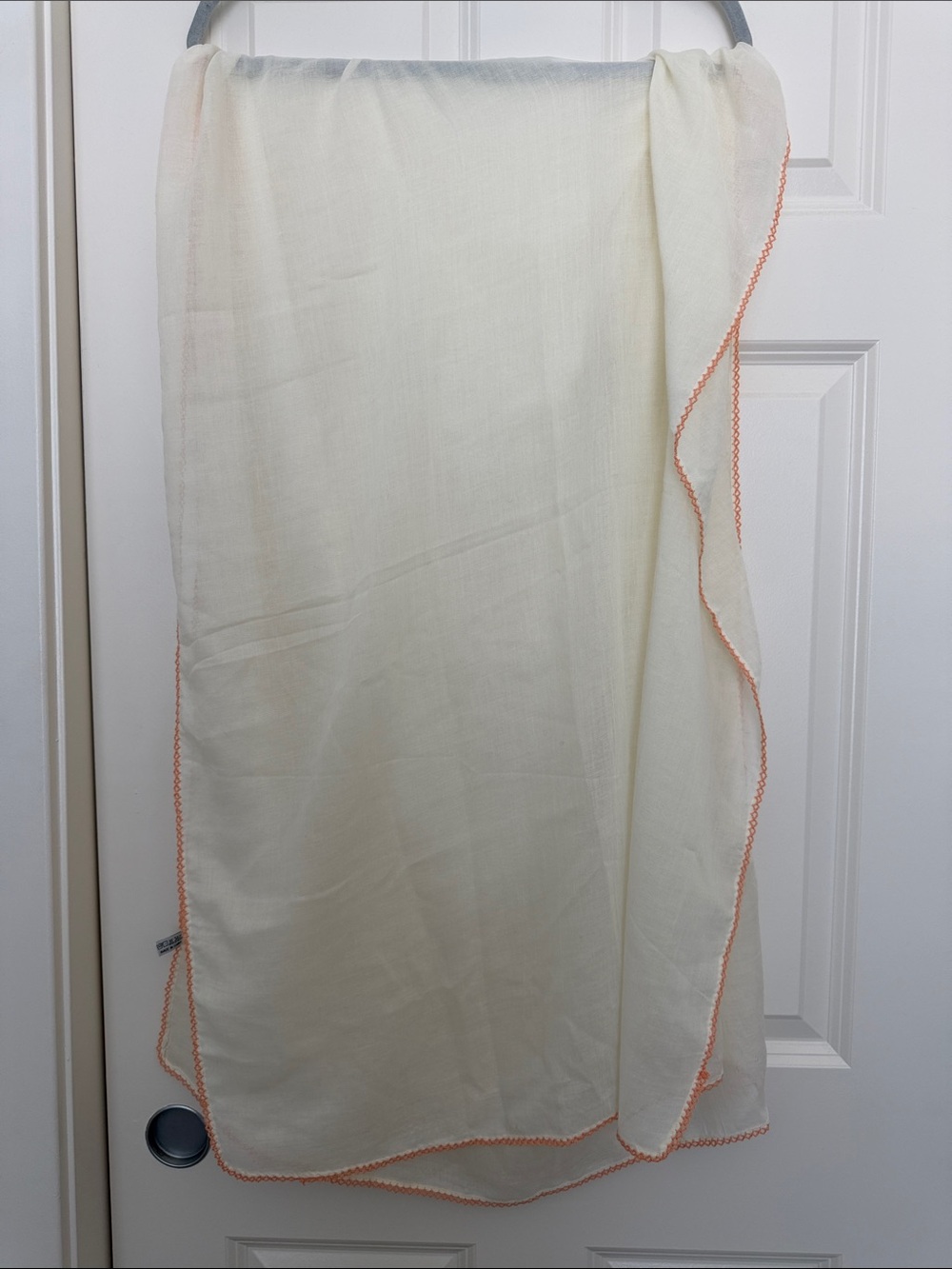 Light Cream Scarf with Peach Edge Trim
